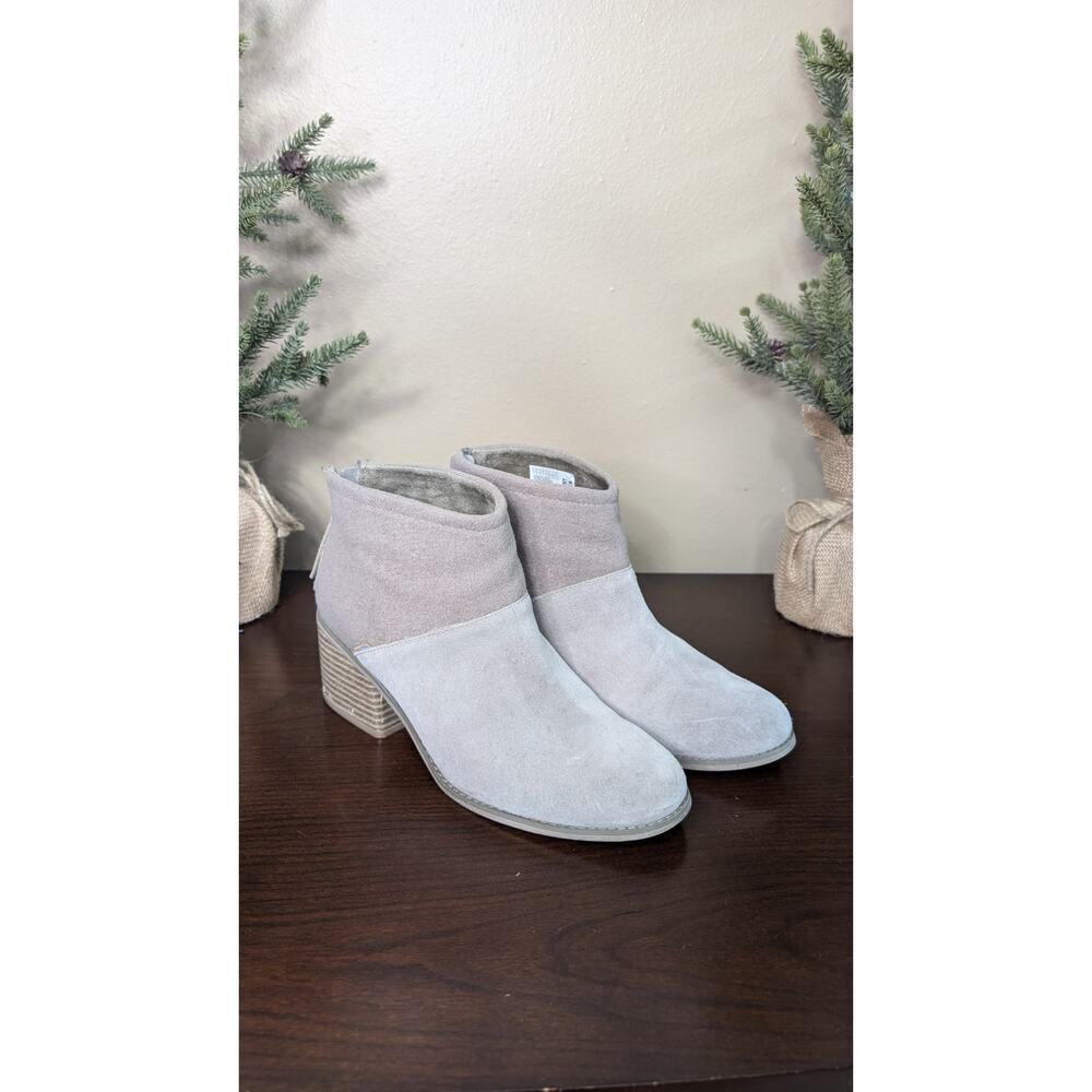 Toms Booties Womens 10W Taupe Beige Two Tone Suede Zip Ankle Boot‎